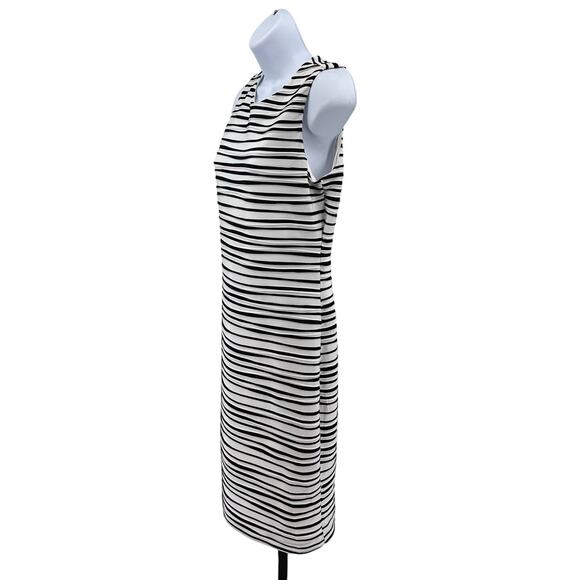 Calvin Klein Dress White Black Womens 6 Textured Striped Wave Bodycon Sleeveless - Picture 4 of 7